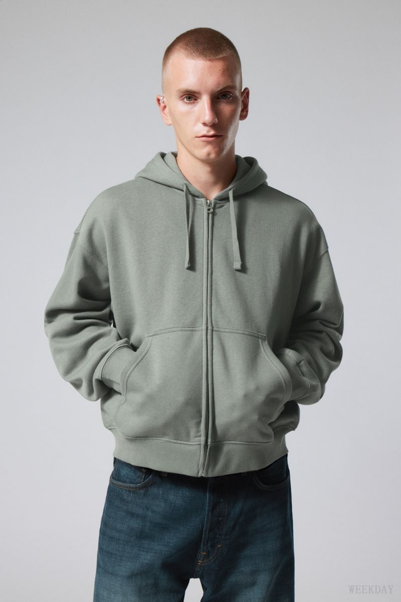 Weekday Boxy Midweight Zip Hoodie Grey | FEEN2294