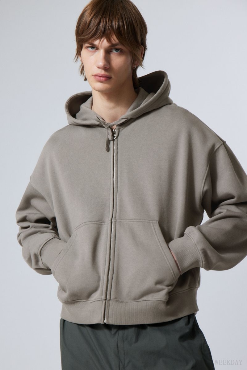 Weekday Boxy Midweight Zip Hoodie Grey | ERJH9818