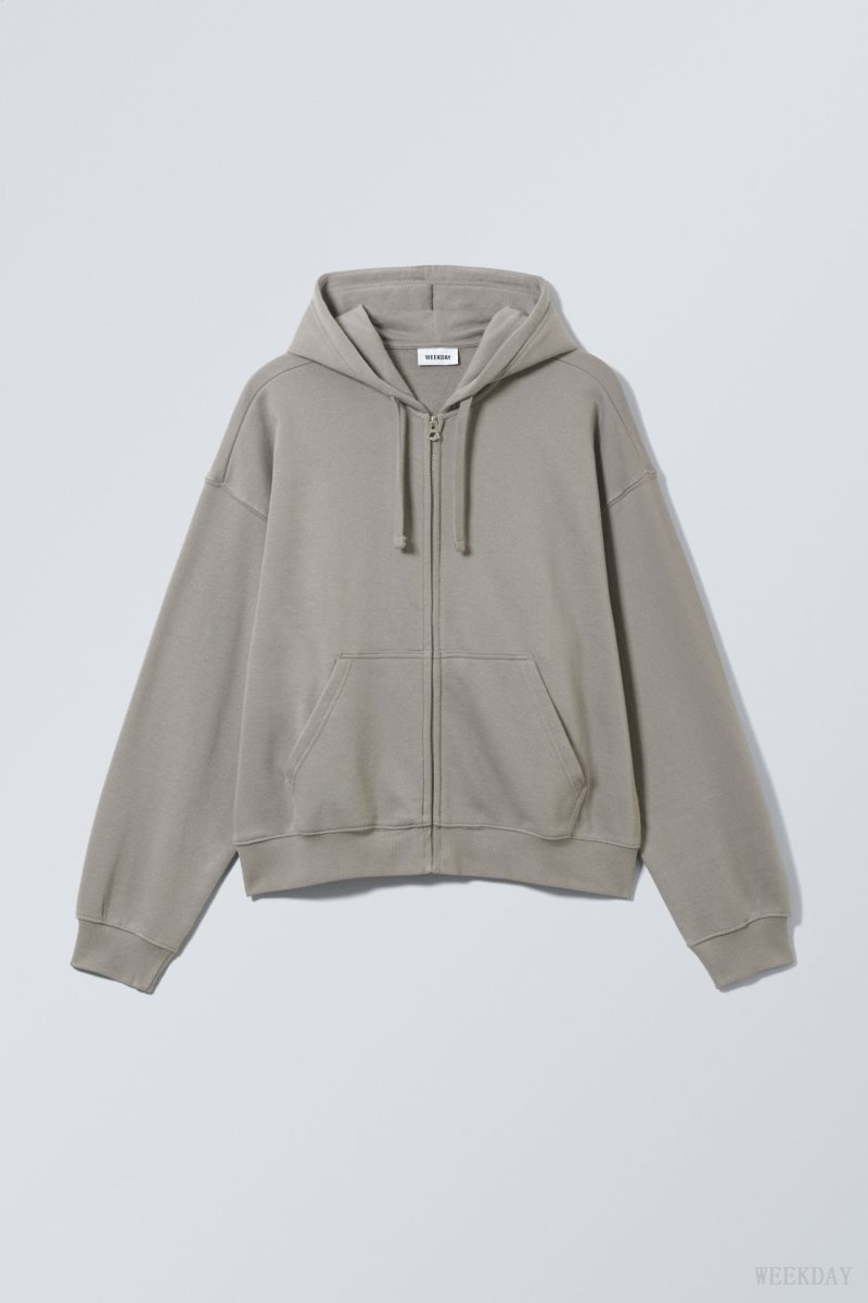 Weekday Boxy Midweight Zip Hoodie Grey | ERJH9818