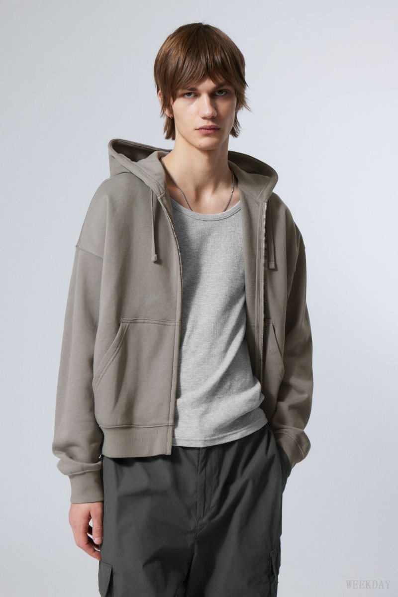 Weekday Boxy Midweight Zip Hoodie Grey | ERJH9818