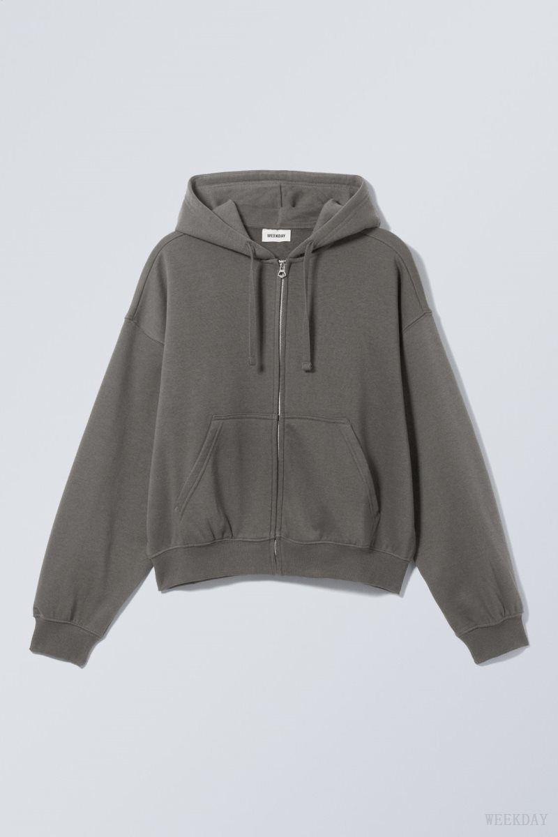 Weekday Boxy Midweight Zip Hoodie Grey | VCNP1738