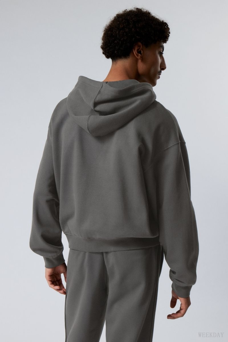 Weekday Boxy Midweight Zip Hoodie Grey | VCNP1738