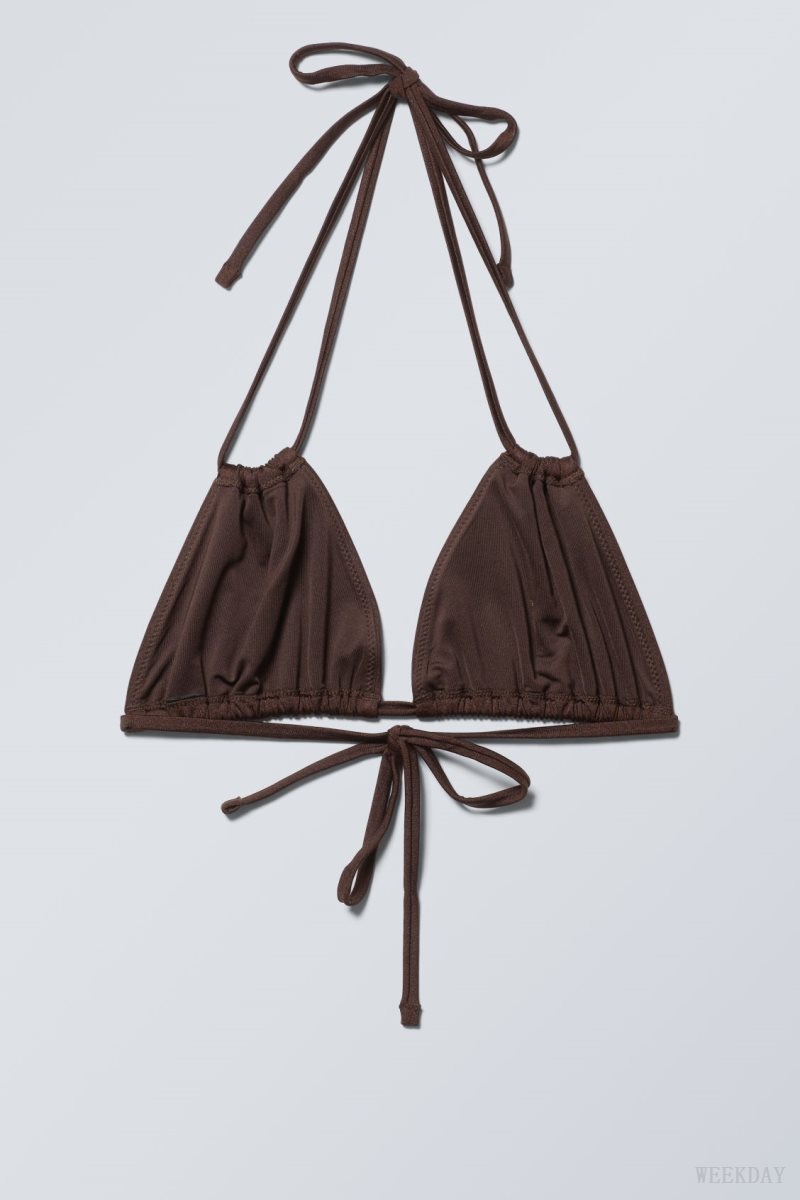 Weekday Breeze Tie Bikini Top Dark Brown | ZLNT4043