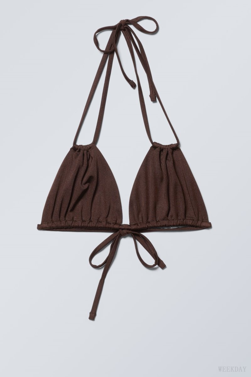 Weekday Breeze Tie Bikini Top Dark Brown | ZLNT4043