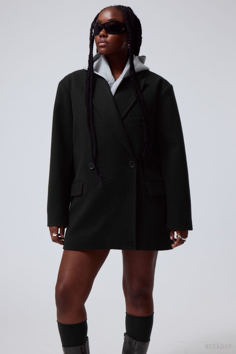 Weekday Carla Oversized Wool Blend Jacket Black | TLWN5086