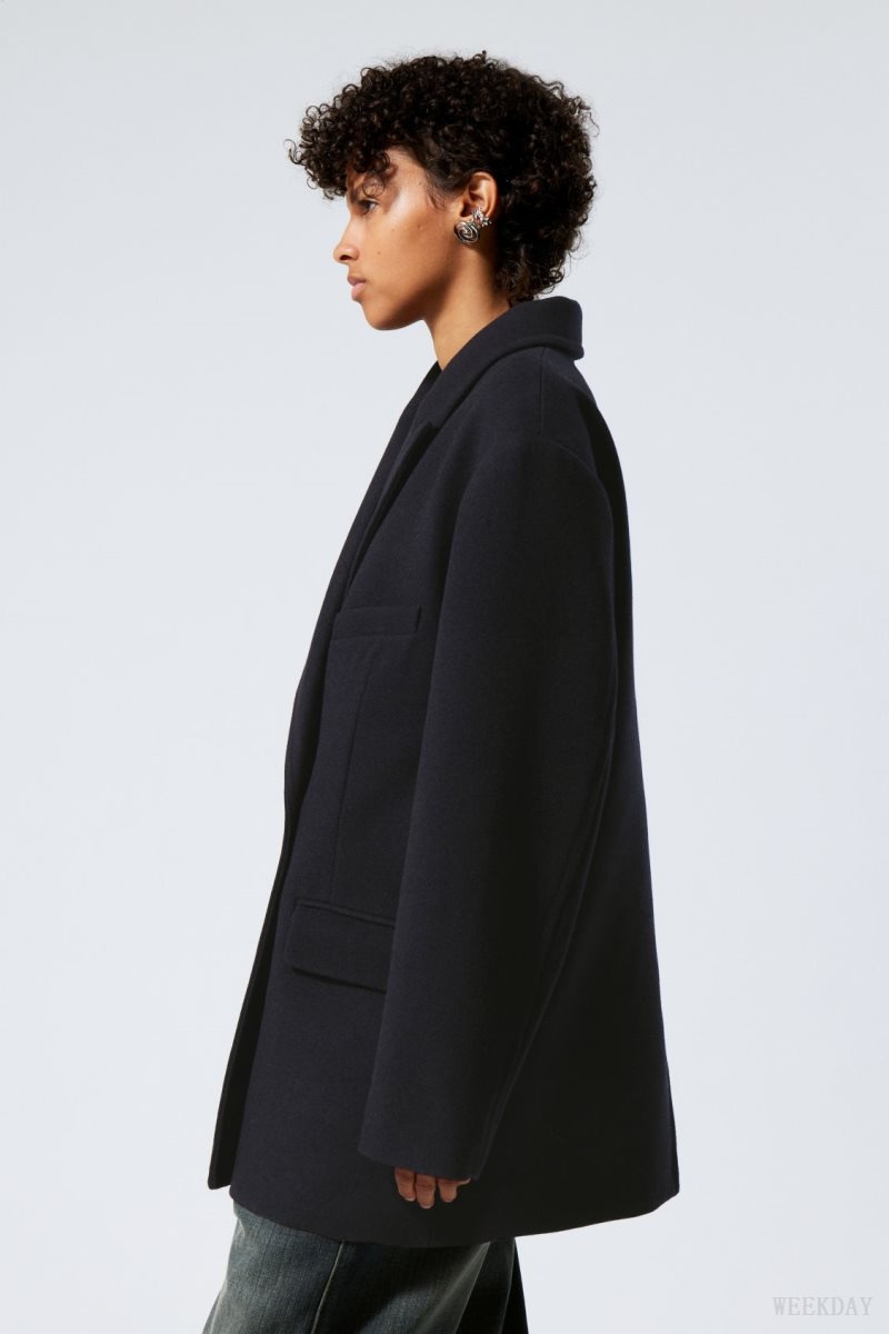 Weekday Carla Oversized Wool Blend Jacket Navy | IVEX1757