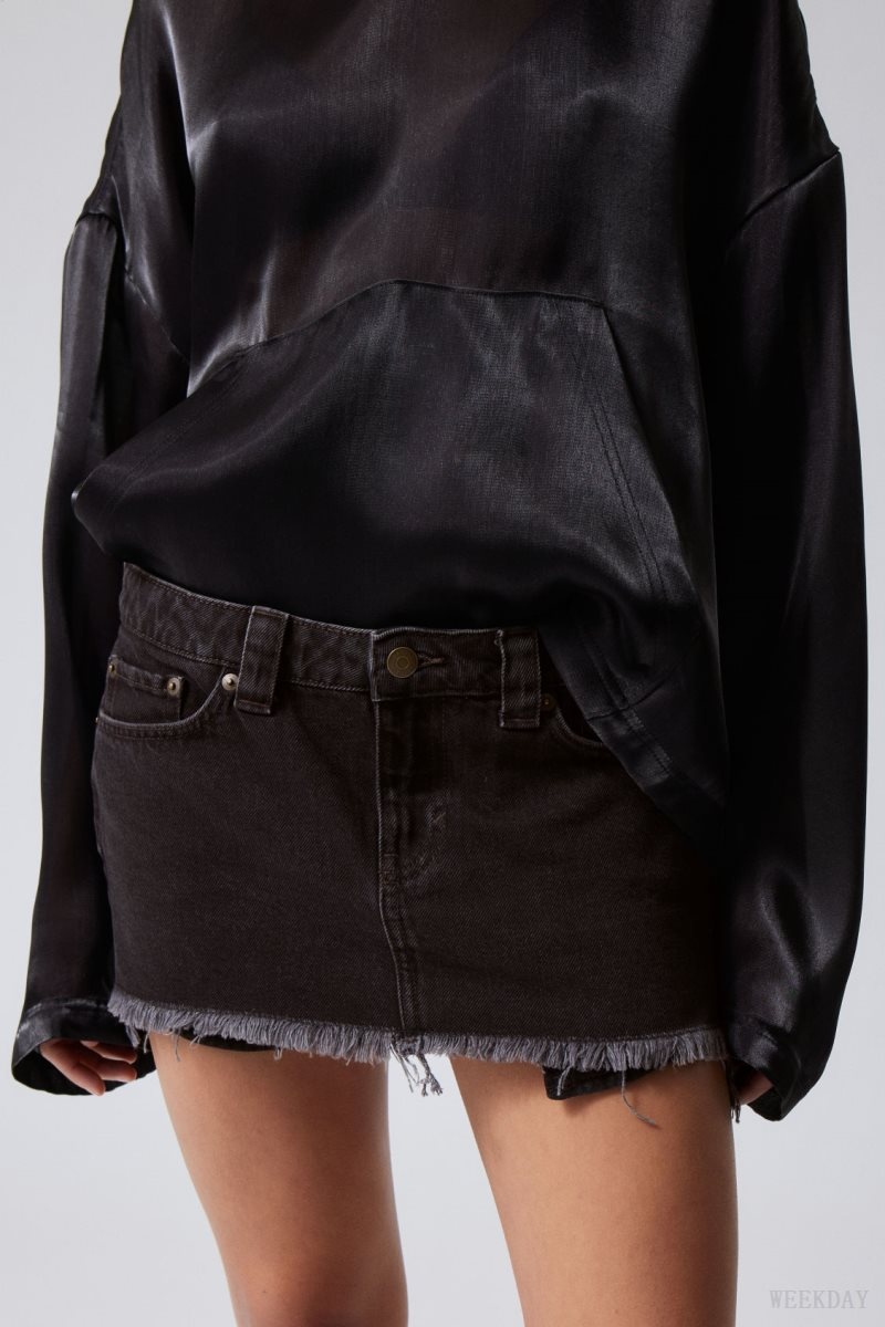 Weekday Ceinture Denim Mini Skirt Black | KHMT5147