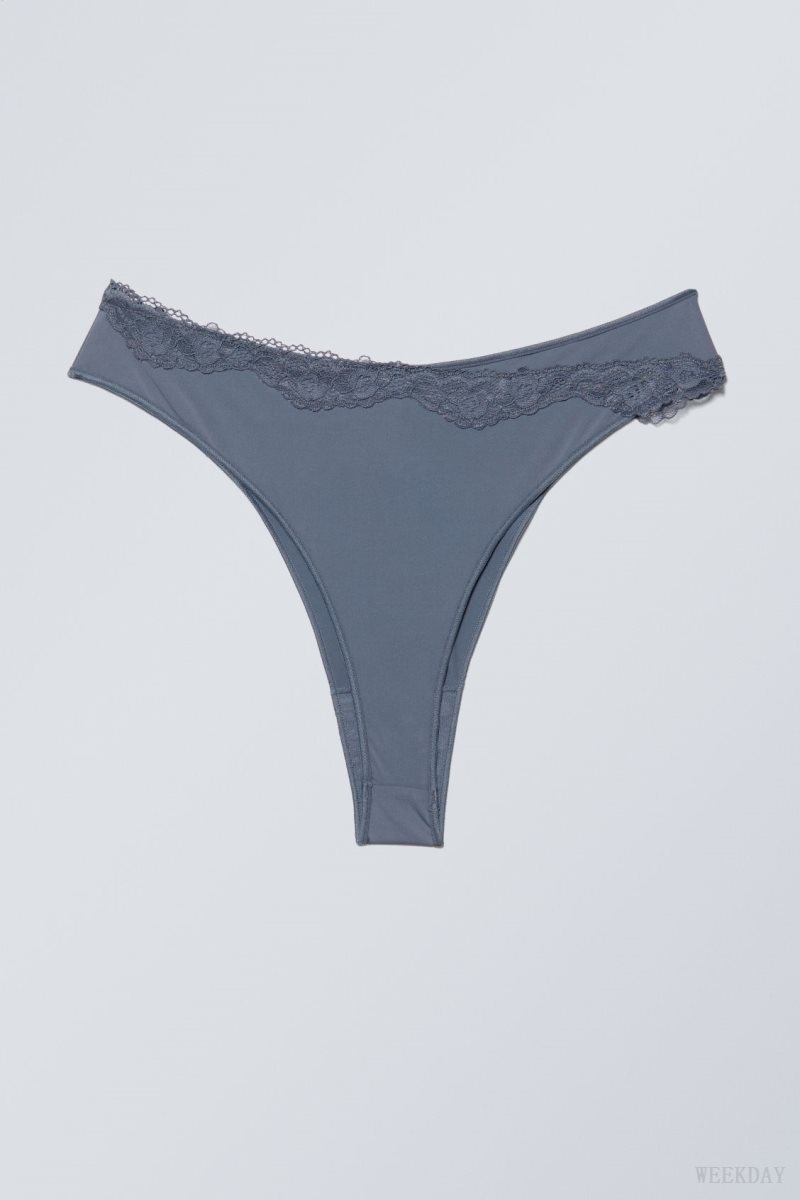 Weekday Cleo Lace Brazilian Briefs Briefs Blue | ZKHM0192