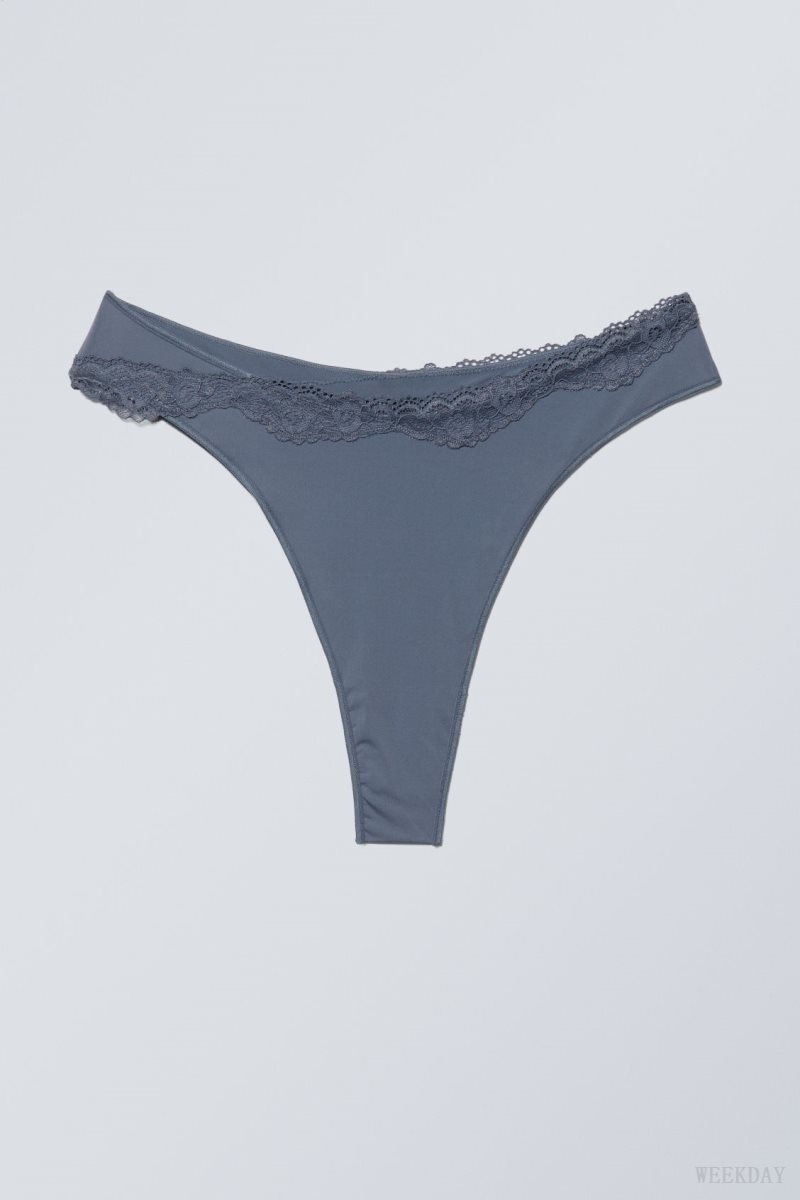 Weekday Cleo Lace Brazilian Briefs Briefs Blue | ZKHM0192