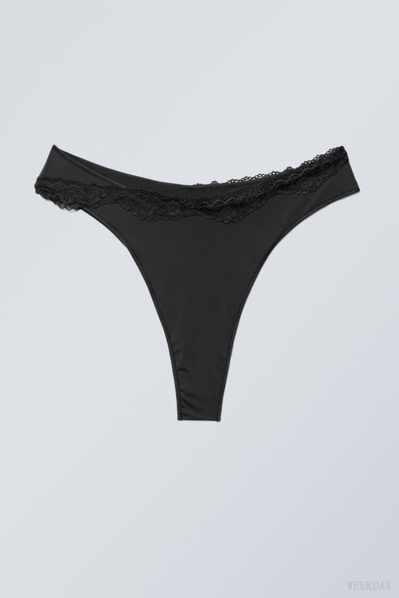 Weekday Cleo Lace Brazilian Briefs Briefs Black | QMEM8948