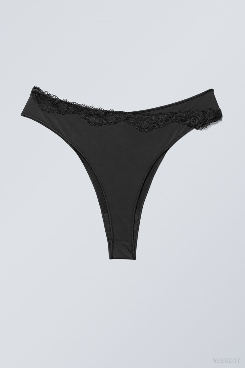 Weekday Cleo Lace Brazilian Briefs Briefs Black | QMEM8948