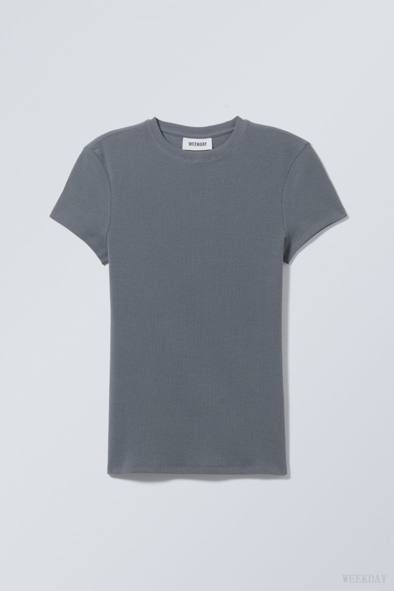 Weekday Close Fitted Rib T-Shirt Dark Grey | CXYZ3459