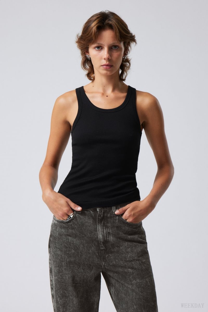 Weekday Close Fitted Tank Top Black | IZJQ4466