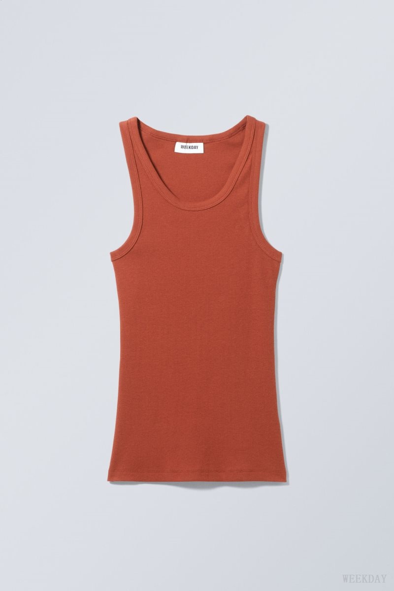 Weekday Close Fitted Tank Top Dark Orange | LAUG2572