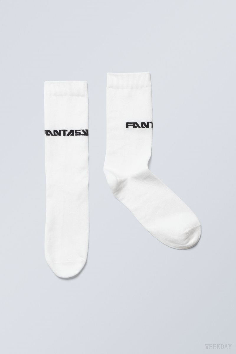 Weekday Cotton Graphic Socks White | NPAF6958