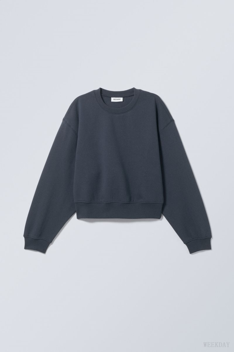 Weekday Crop Volume Sweatshirt Blue | EHIV0805