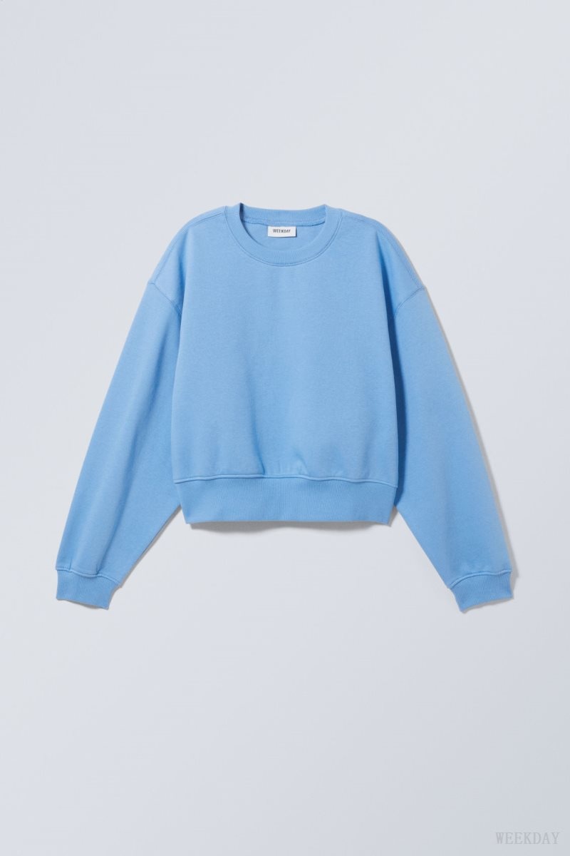 Weekday Crop Volume Sweatshirt Light Blue | XESY9154