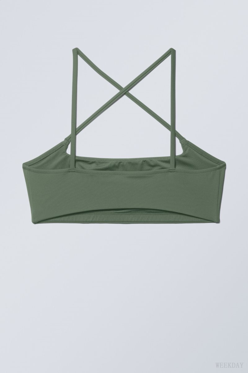 Weekday Cross Front Bikini Top Olive Green | YLFU7003