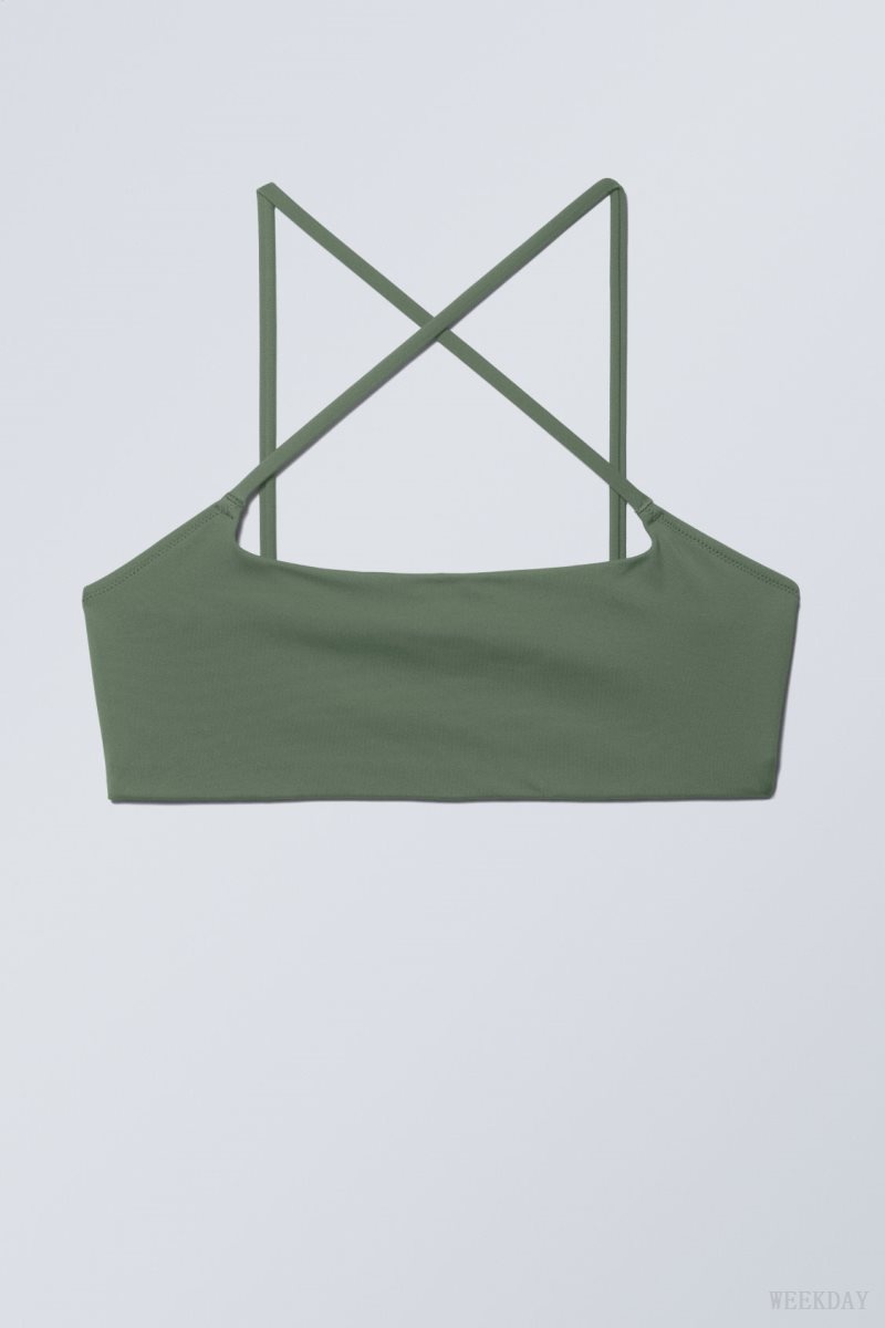 Weekday Cross Front Bikini Top Olive Green | YLFU7003