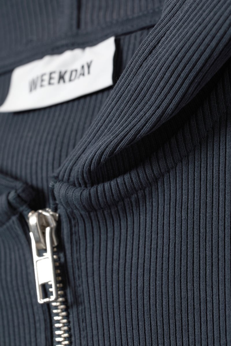 Weekday Cut Tight Zip Hoodie Dark Blue | LYQX0757