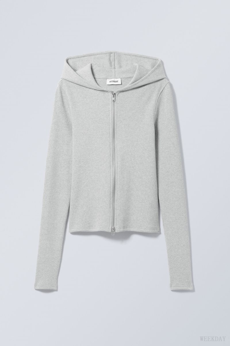 Weekday Cut Tight Zip Hoodie Grey Brown | FWHW8514