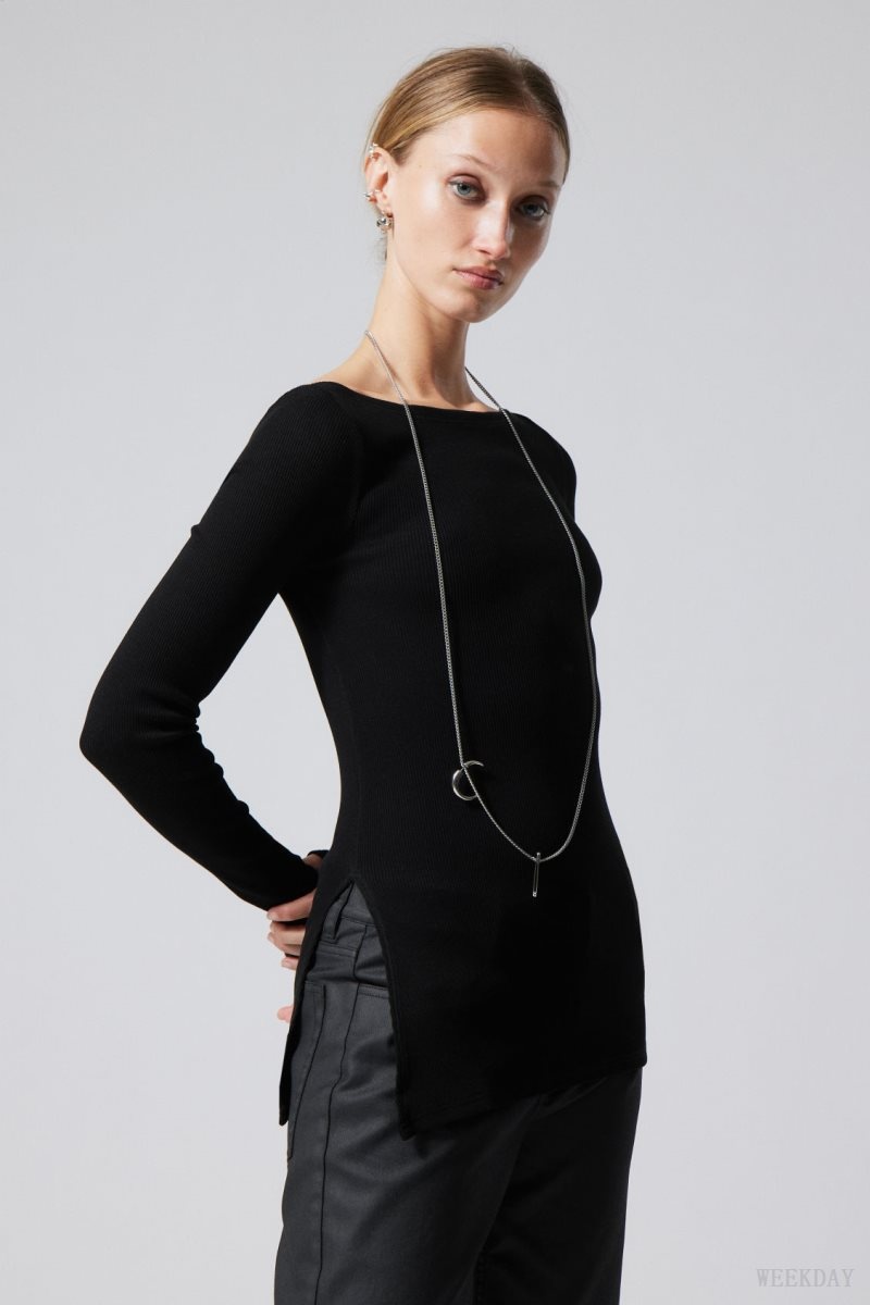 Weekday Cybele Slit Long Sleeve Black | FLAA0248