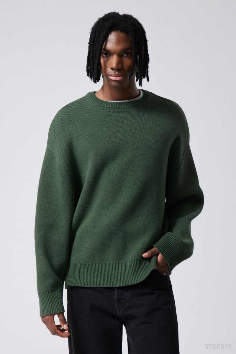 Weekday Cypher Oversized Sweater Dark Green | VQBJ5167