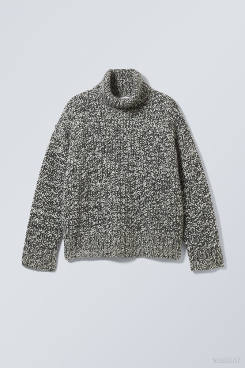 Weekday Cypher Wool Blend Turtleneck Sweater Mole Melange | STFH6669