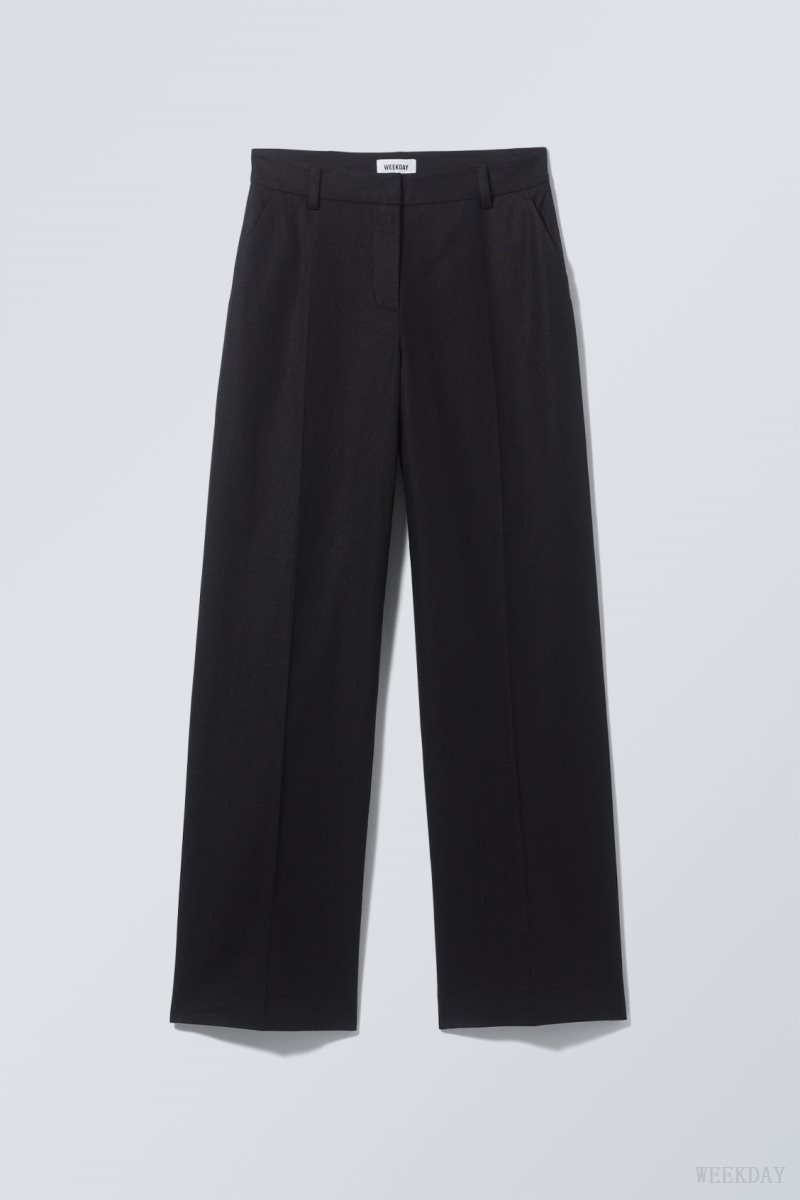 Weekday Cyrus Linen Mix Trousers Black | JTSR5864