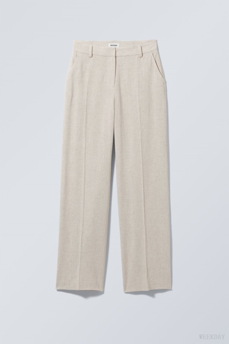 Weekday Cyrus Linen Mix Trousers Ecru | VEBF9239