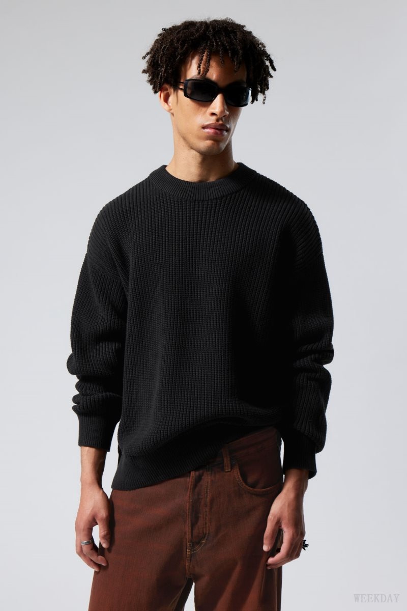 Weekday Daniel Regular Sweatshirt Black | WFIN8618