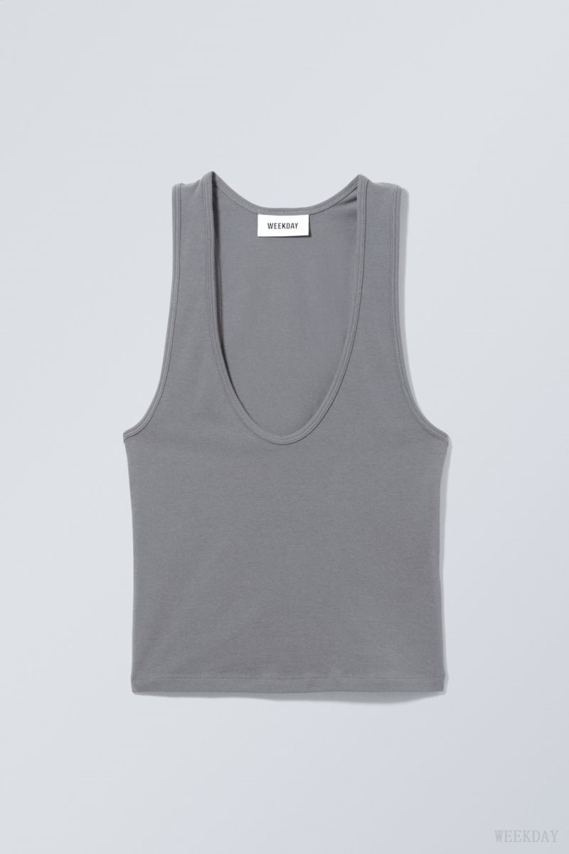 Weekday Deep U-Neck Tank Top Dark Grey | KTLG1806