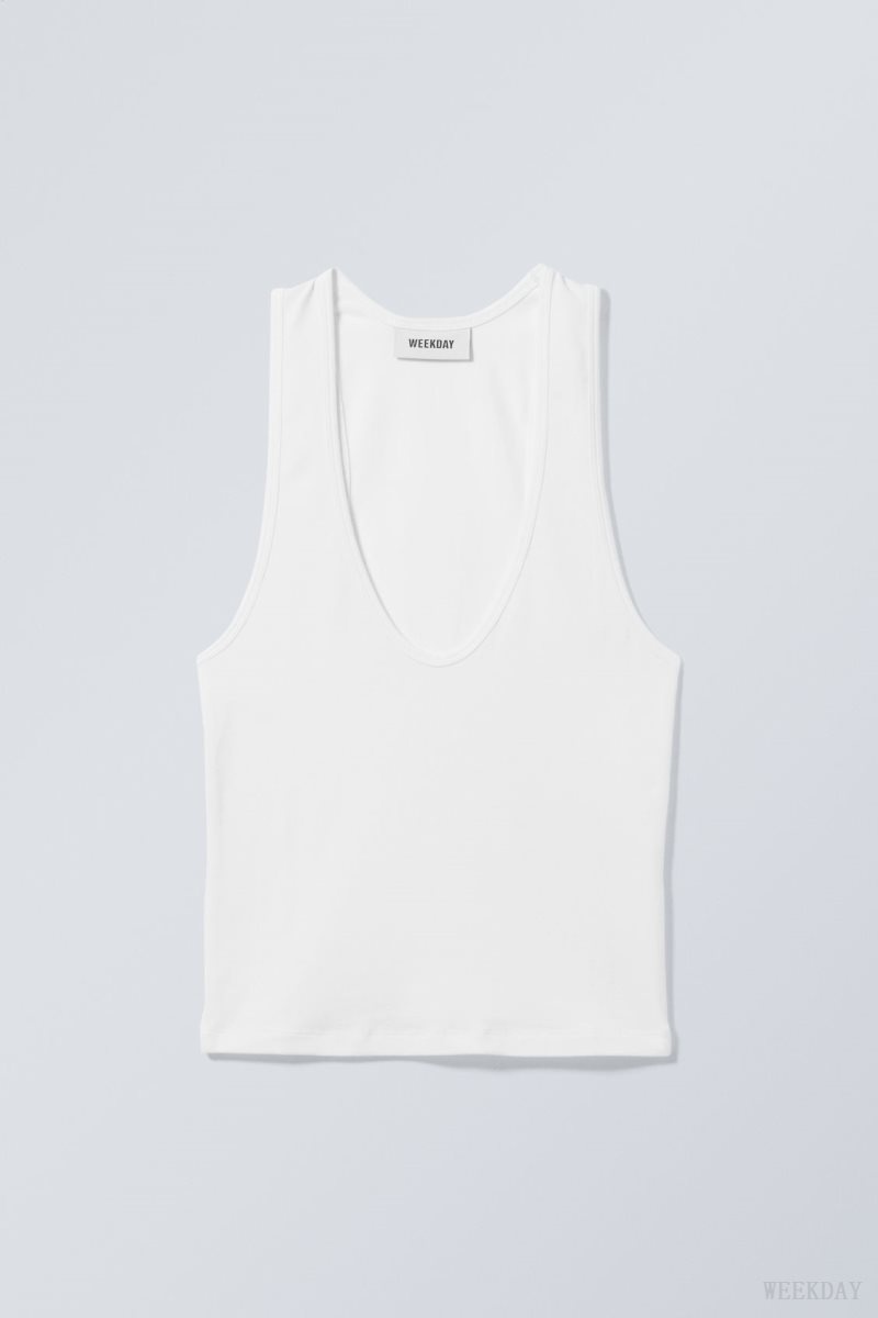 Weekday Deep U-Neck Tank Top White | MOFJ6738