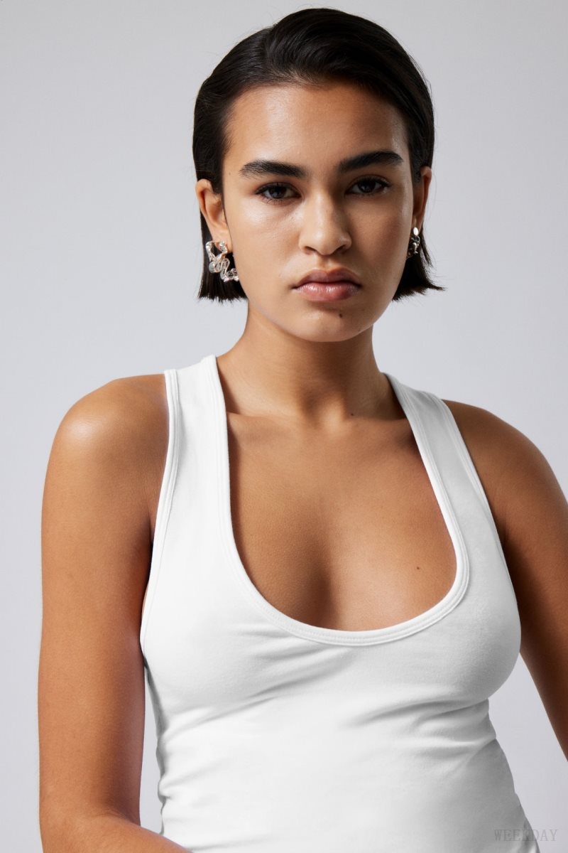 Weekday Deep U-Neck Tank Top White | MOFJ6738