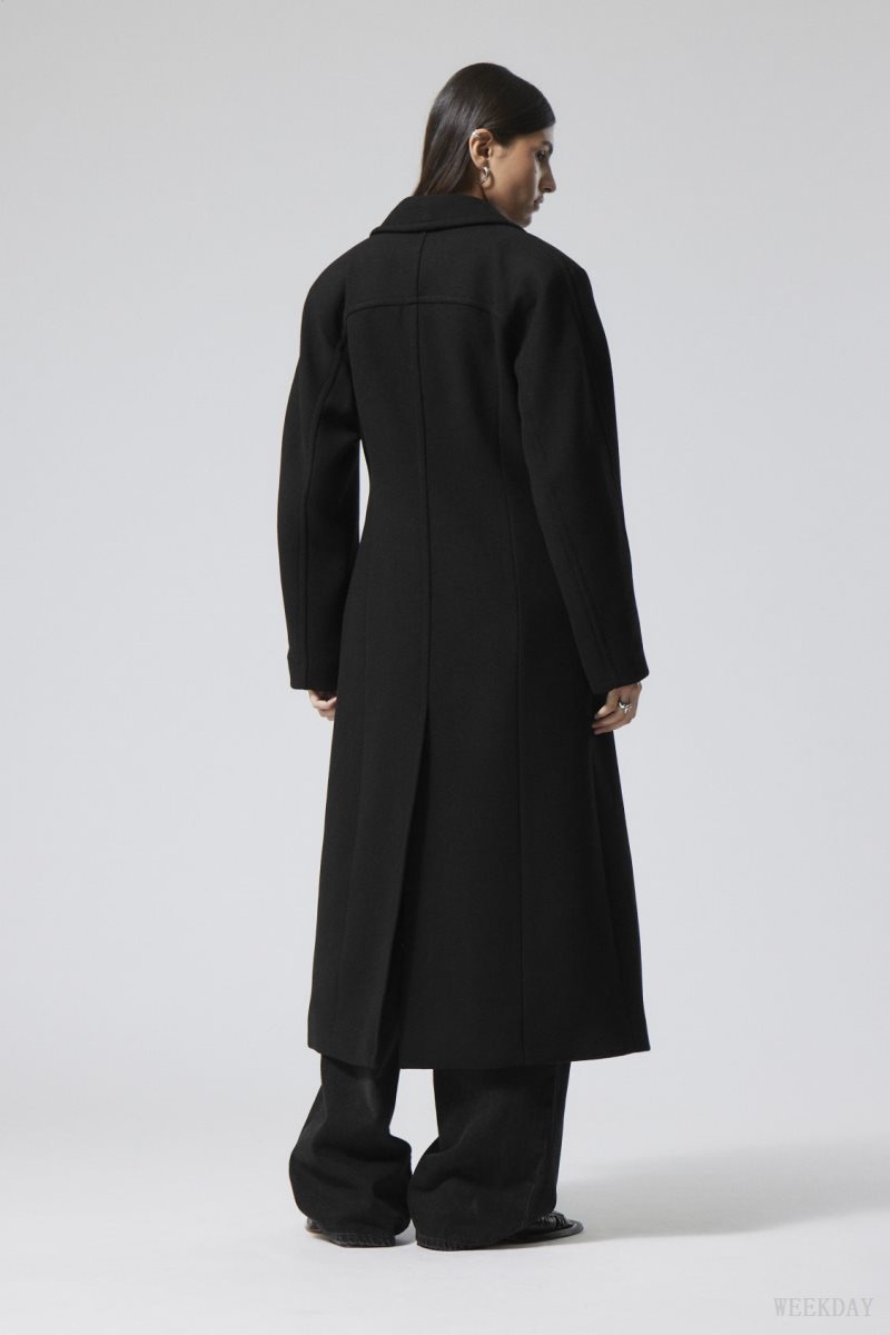 Weekday Delia Waisted Wool Blend Coat Black | FELX7680