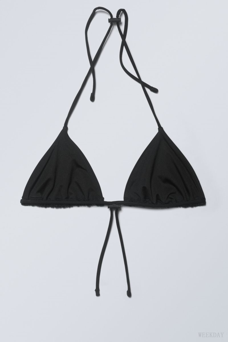 Weekday Drawstring Halter Bikini Top Black | RBSM6165