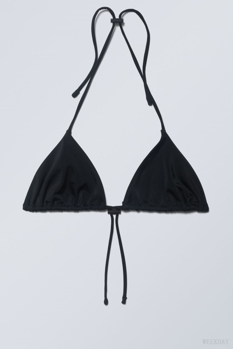 Weekday Drawstring Halter Bikini Top Black | RBSM6165