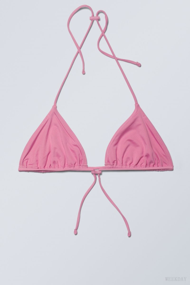 Weekday Drawstring Halter Bikini Top Pink | JNOY3937