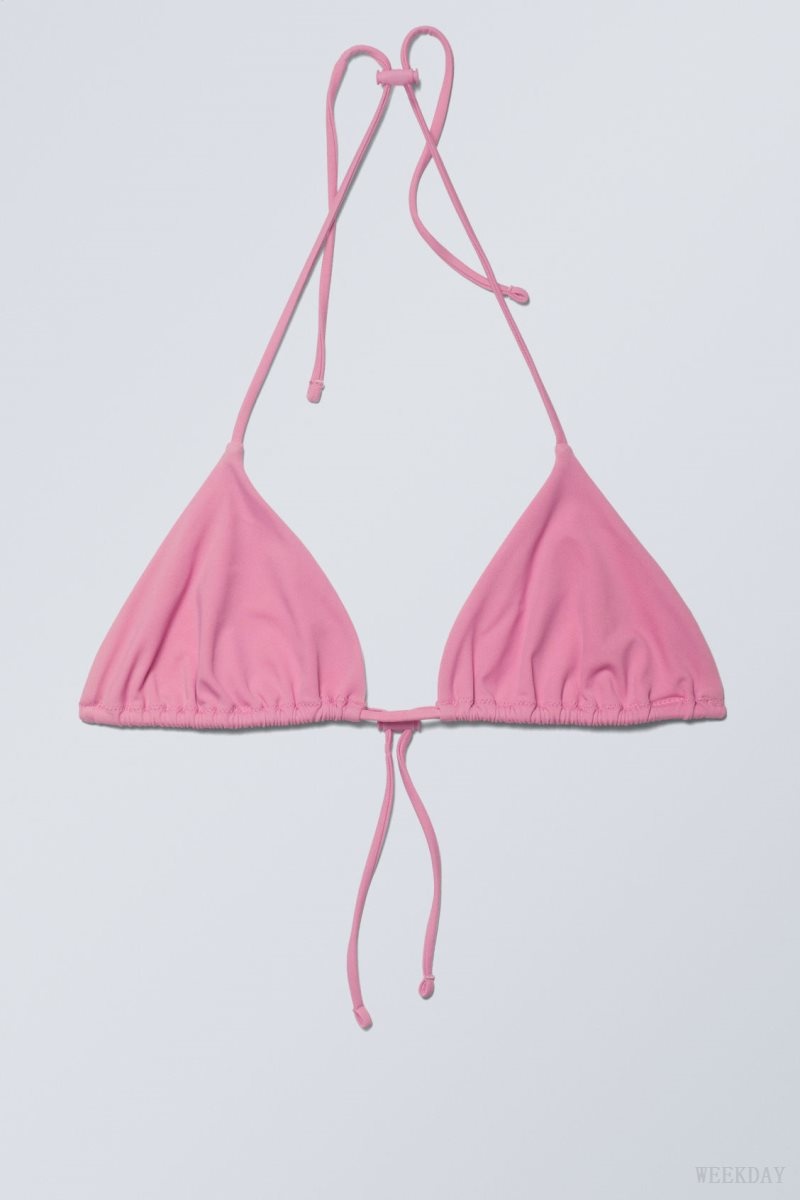 Weekday Drawstring Halter Bikini Top Pink | JNOY3937