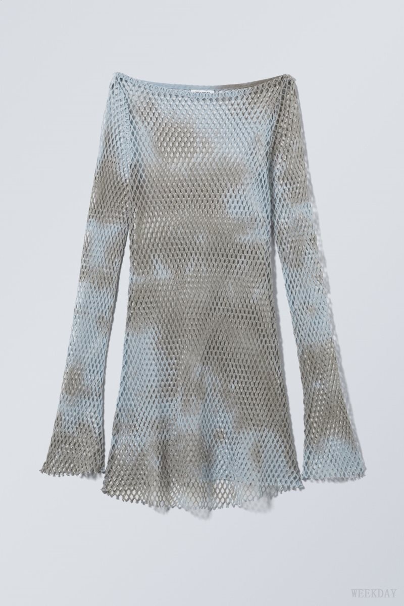 Weekday Dyed Mini Net Dress Light Blue / Grey | ICMW5524