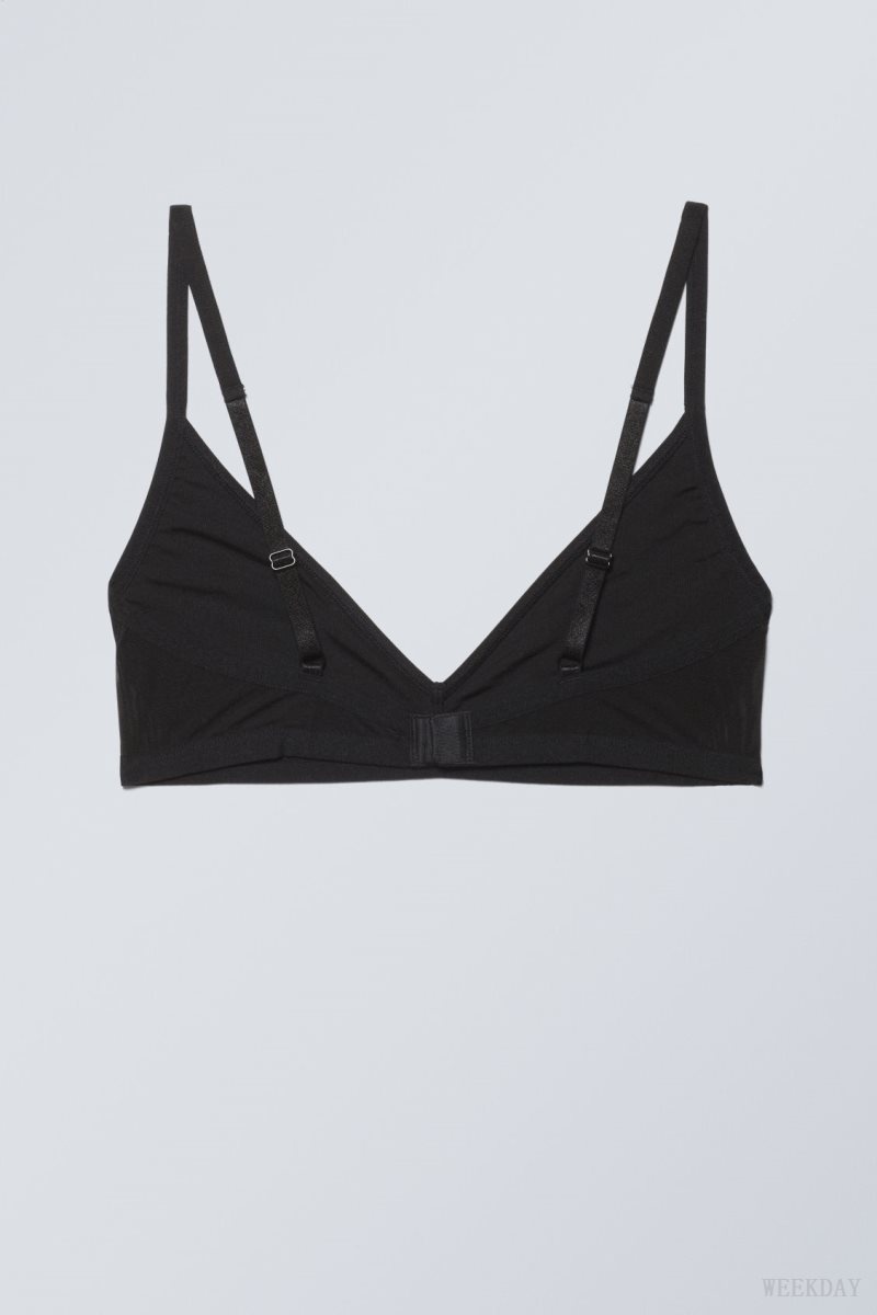 Weekday Dylan Mesh V-neck Bra Bra Black | ANRU0728