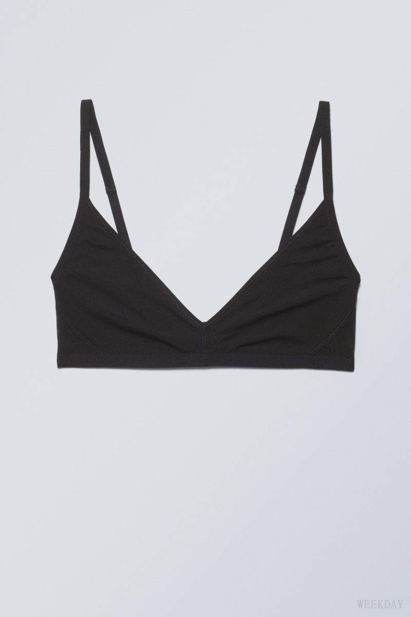 Weekday Dylan Mesh V-neck Bra Bra Black | ANRU0728