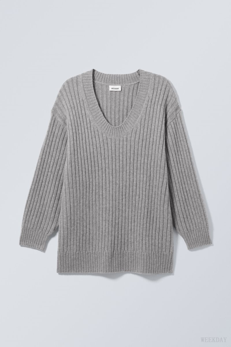 Weekday Eden Oversized Wool Blend Sweater Grey | LMJF6095