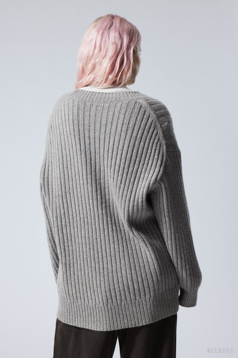 Weekday Eden Oversized Wool Blend Sweater Grey | LMJF6095