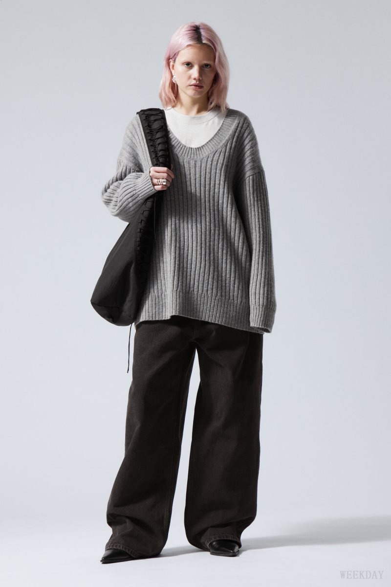 Weekday Eden Oversized Wool Blend Sweater Grey | LMJF6095