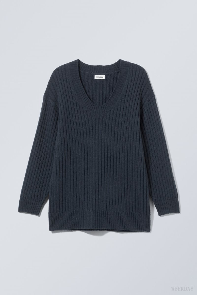 Weekday Eden Oversized Wool Blend Sweater Navy | TYLW3185