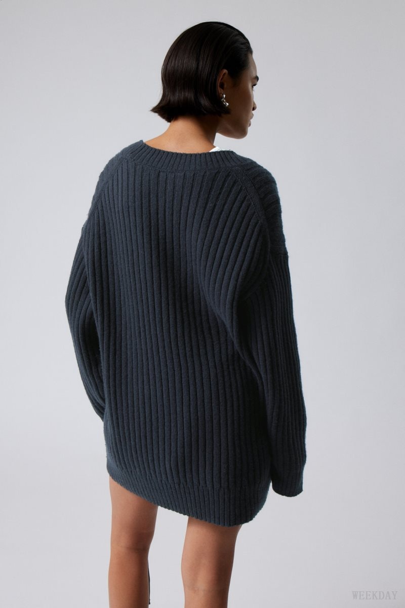 Weekday Eden Oversized Wool Blend Sweater Navy | TYLW3185