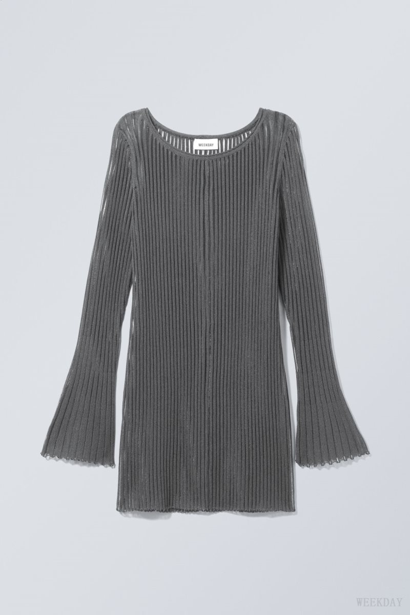 Weekday Eleana Sheer Rib Knit Mini Dress Dark Grey | WNAO6188