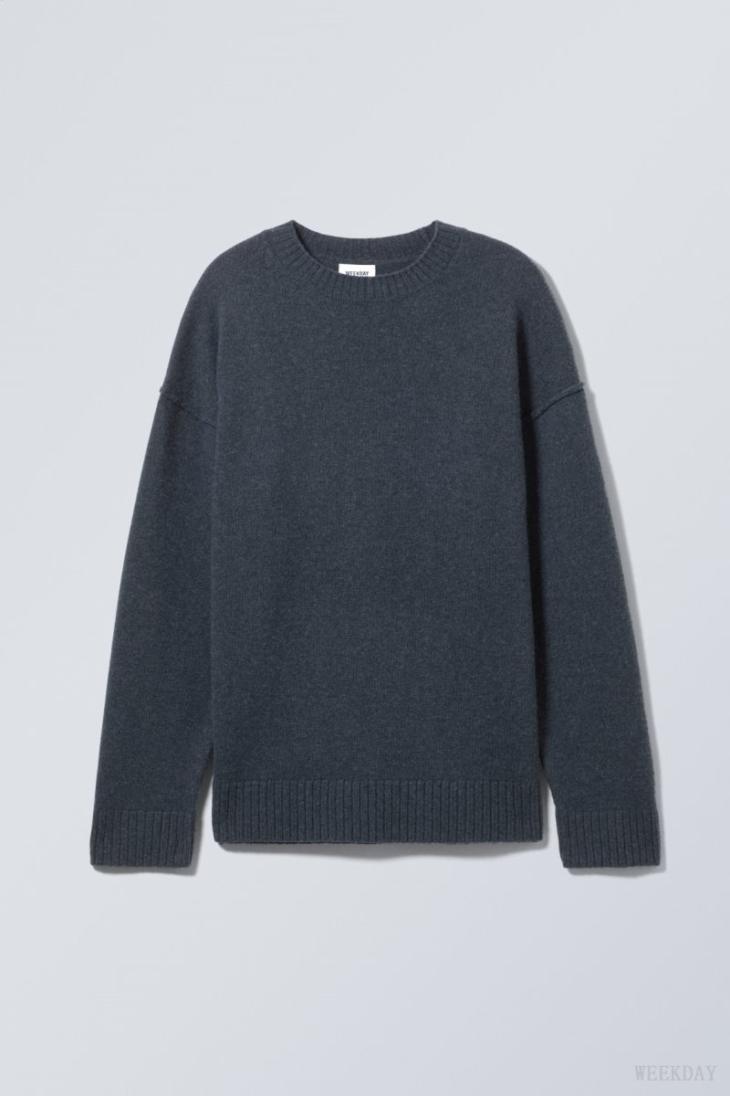 Weekday Eloise Oversized Wool Sweater Navy | IVQO2476