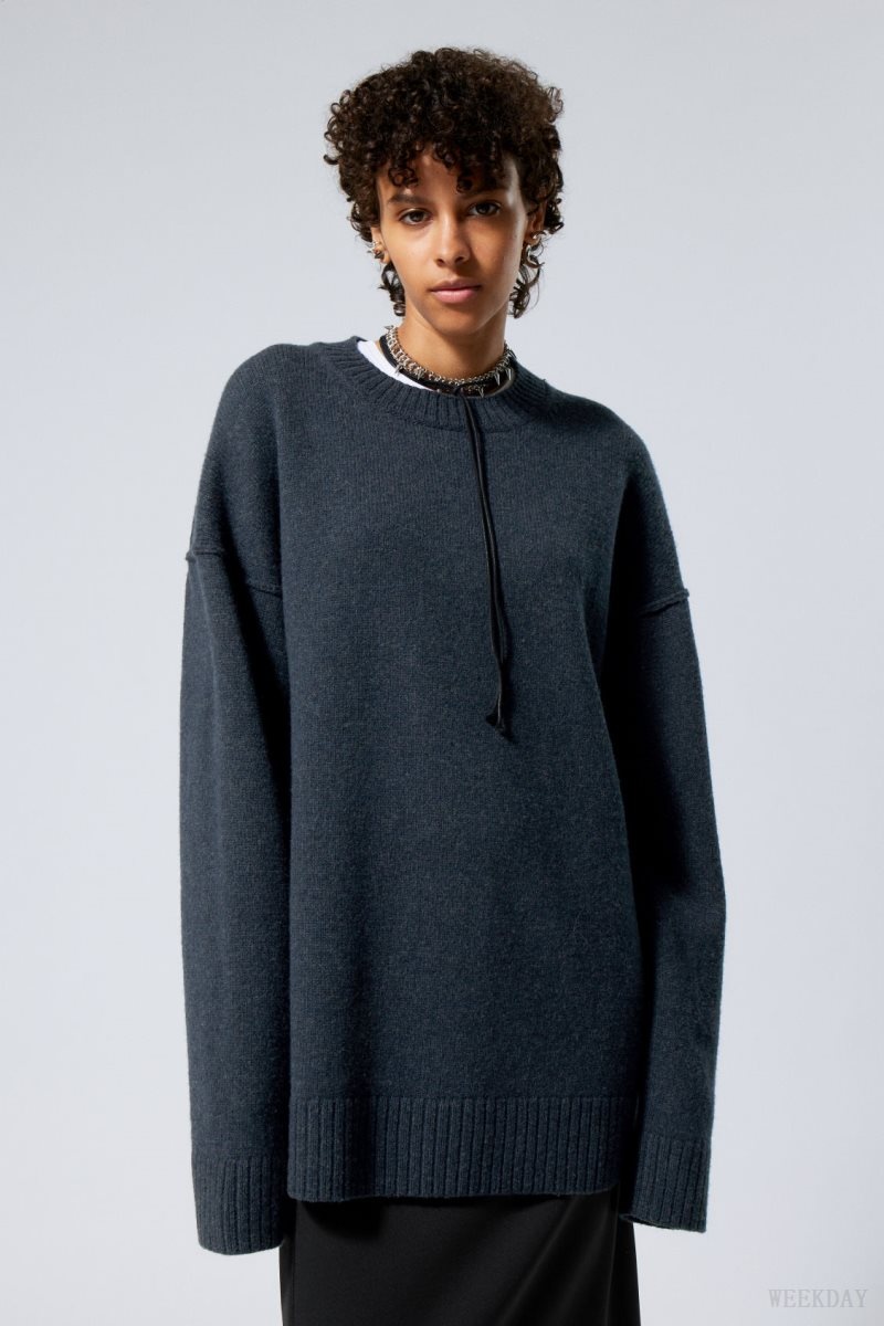 Weekday Eloise Oversized Wool Sweater Navy | IVQO2476